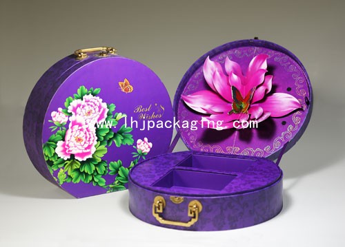 cosmetic box with flocking tray , round cosmetic box, round perfume box